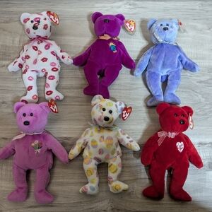 Ty Beanie Baby teddy bear bundle of 6, collectible, vintage, multicolor lot